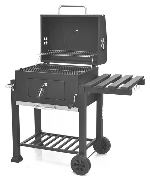 Portable Charcoal BBQ on Wheels with Side Table for Camping