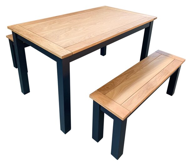 Clifford Rectangular Dining Table with 2 Benches, Pine Navy