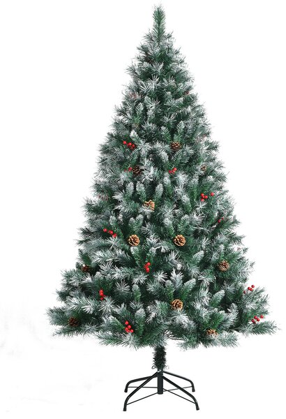 180cm Snow Flocked Christmas Tree with Pine Cone and Red Berry