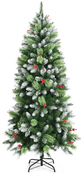6FT Artificial Christmas Tree with Red Berries and Snow Effect
