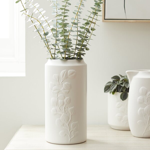 Eucalyptus Embossed Ceramic Vase Green