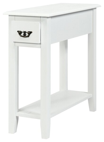 2-Tier Bedside Table with Drawer and Storage Shelf-White