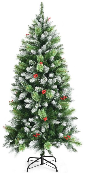 5FT Artificial Christmas Tree with Red Berries and Snow Effect