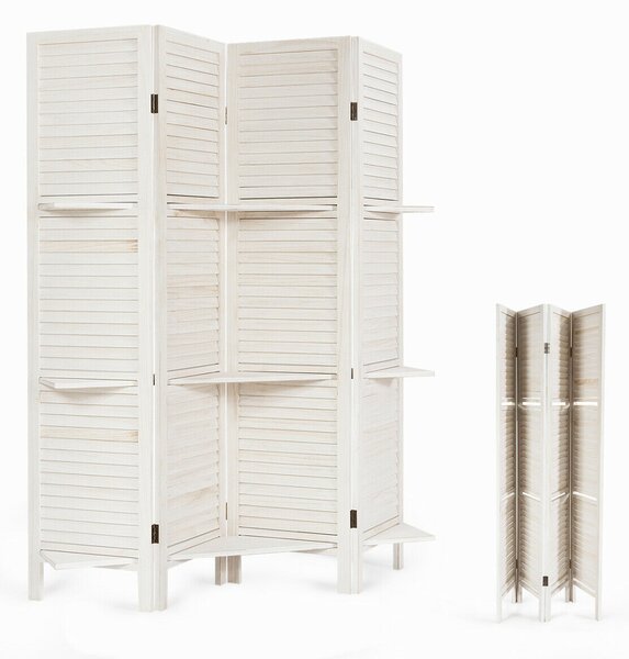 4-Panel Room Divider with Removable Display Shelves