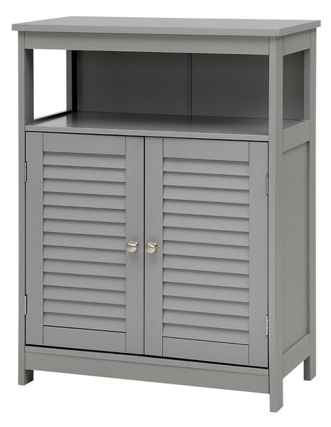 Costway Bathroom Floor Cabinet with Double Shutter Door and Adjustable Shelf-Grey