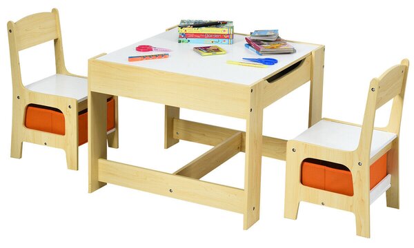 Children's Table and Chair Set with Storage Boxes-Beige