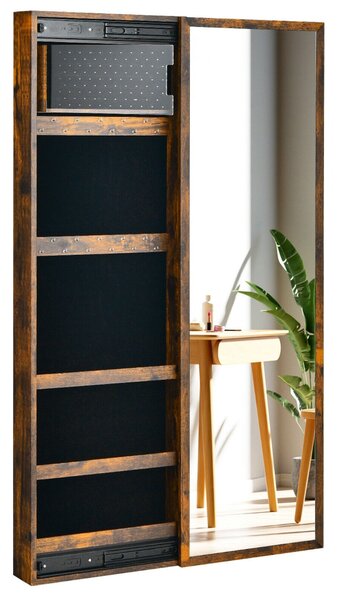 Wall-mounted Jewellery Storage Cabinet with Full-Length Mirror-Brown
