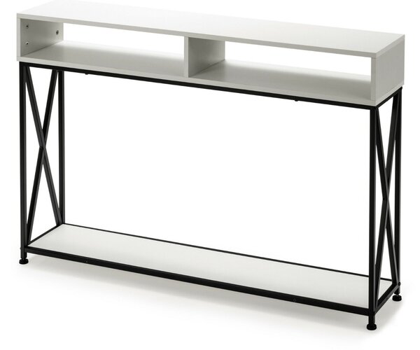 2-Tier Console Table with Open Shelf and Storage Compartments-White