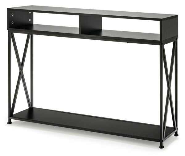 2-Tier Console Table with Open Shelf and Storage Compartments-Black