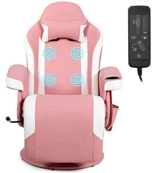 Electric Massage Gaming Chair with Cup Holder and Side Pouch-Pink