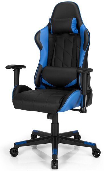 Swivel High Back Racing Chair with Headrest and Lumbar Pillow-Blue