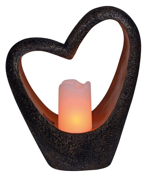 Heart LED solar light, IP44, with a candle