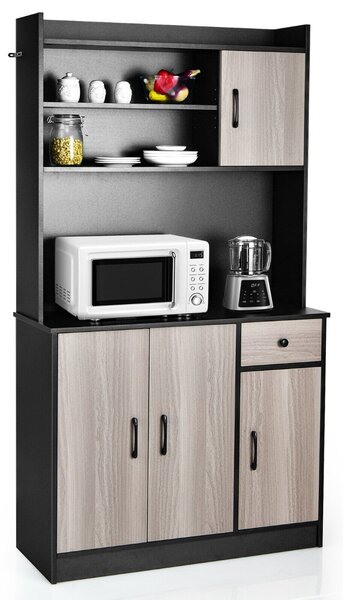 Costway Costway tall Kitchen Cupboard with Adjustable Shelves and drawers-Black