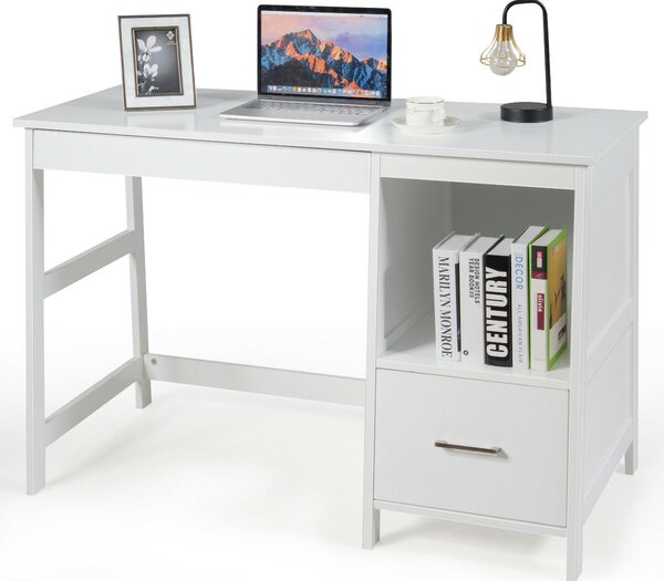 Costway Wooden Laptop Table with Drawers and Shelf-White