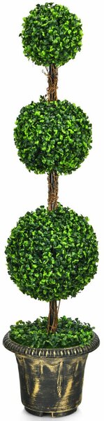Costway Artificial Triple Ball Shaped Topiary Tree with Wooden Rattan