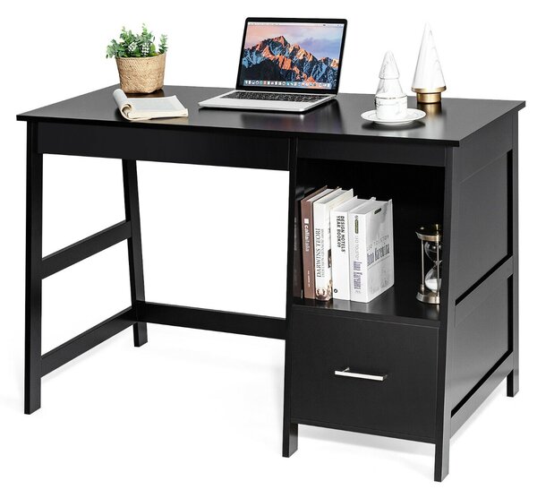 Costway Wooden Laptop Table with Drawers and Shelf-Black