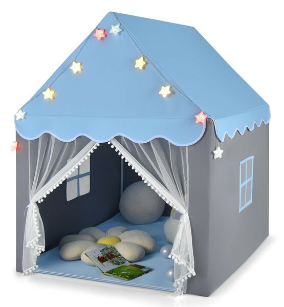 Large Kids Play House with Washable Mat and Star Lights-Blue