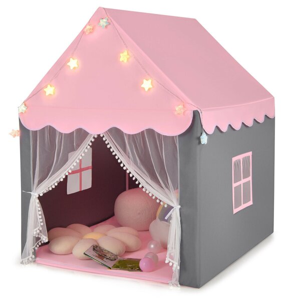 Large Kids Play House with Washable Mat and Star Lights-Pink