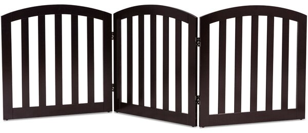3-Panel Wooden Dog Gate with Freestanding Folding Design-Brown