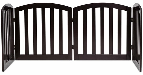 4-Panel Wooden Dog Gate with Anti-Scratch Pads for Doorway-Brown