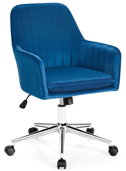 Adjustable Velvet Leisure Chair with 4 Universal Wheels for Daily-Blue