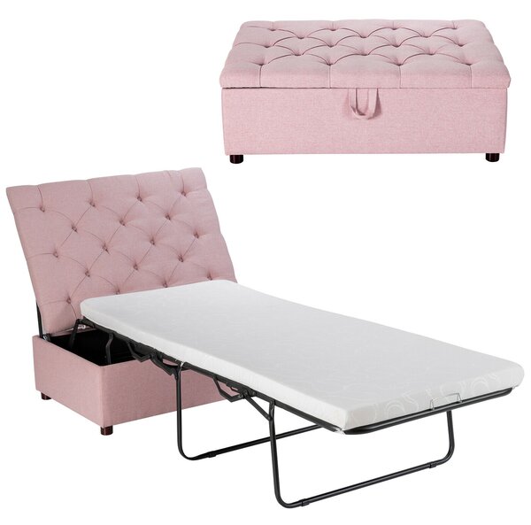 2-in-1 Convertible Sofa Bed with Mattress for Home and Office-Pink