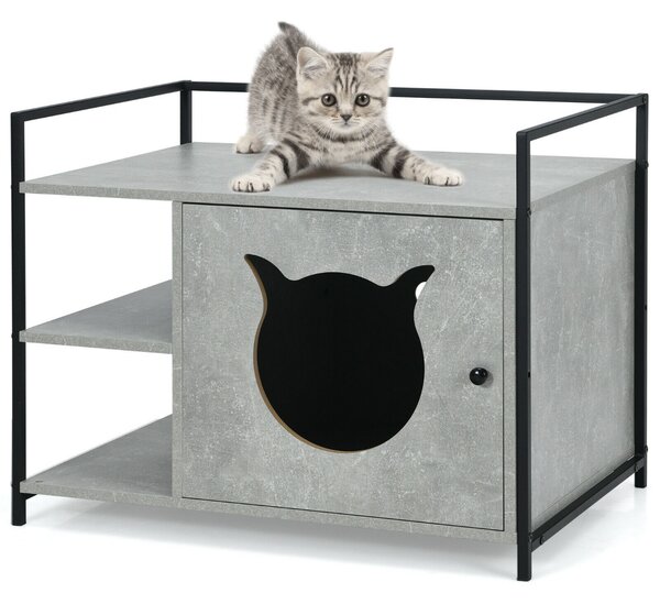 Costway Large Cat Hidden Cabinet with 2 Wooden Shelves and a Desktop-Grey