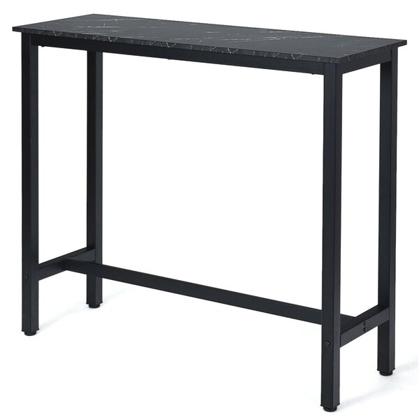 Marble Rectangular Bar Table with Footrest and Adjustable Footpads-Black