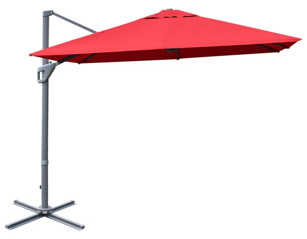 Costway 3m Patio Cantilever Umbrella with 4-Level Tilting Adjustment and Crank Handle-Red