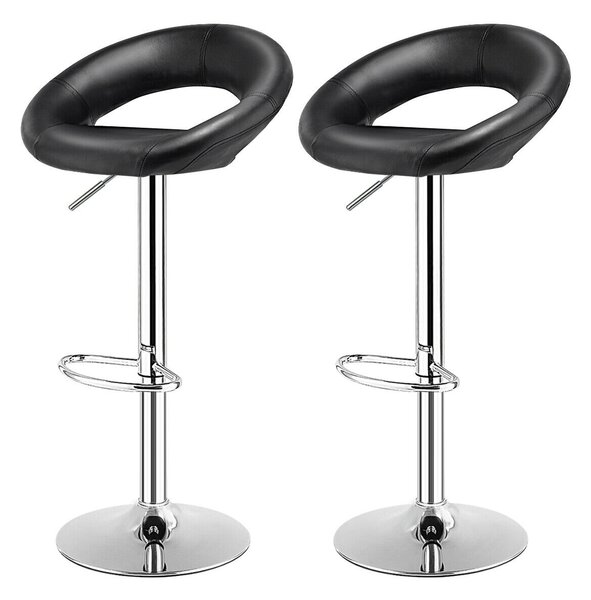 Set of 2 Modern Height Stool with PU Leather for Kitchen Bar and Dining -Black