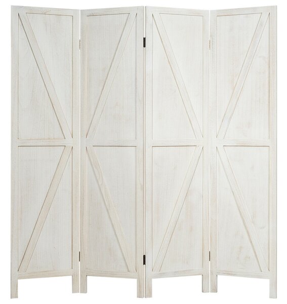 4 Panel Folding Room Divider with V-Shaped Pattern-White