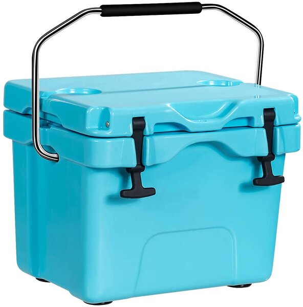 Heavy Duty Portable Ice Chest with Cup Holders for Camping Travel -Blue