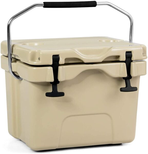 Heavy Duty Portable Ice Chest with Cup Holders for Camping Travel -Coffee