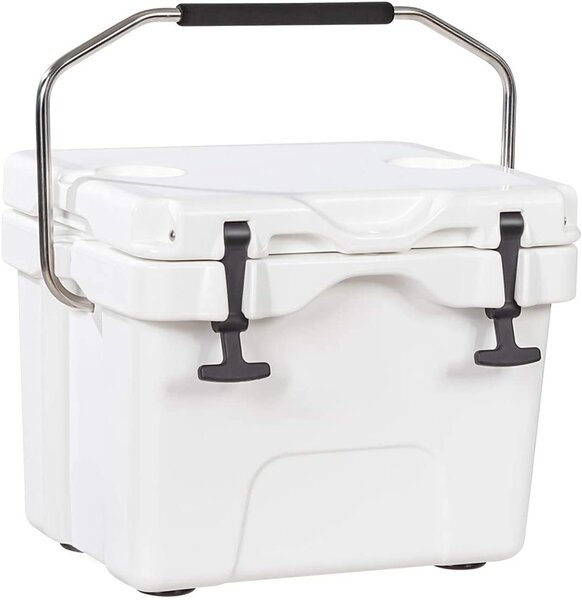 Heavy Duty Portable Ice Chest with Cup Holders for Camping Travel -White