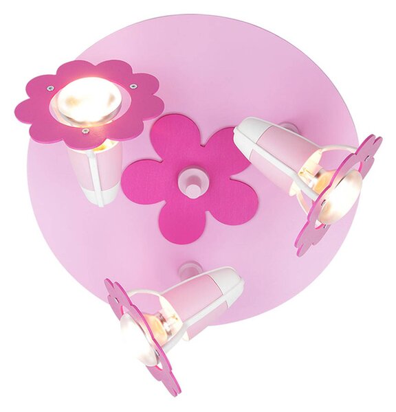 Flower ceiling light, pink, round, three-bulb