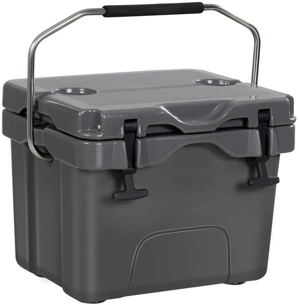 Heavy Duty Portable Ice Chest with Cup Holders for Camping Travel -Grey