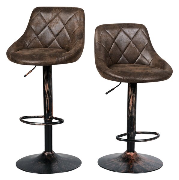 Set of 2 Adjustable Swivel PU Leather Pub Chair with Backrest