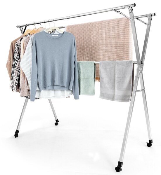 Folding Clothes Drying Rack with Wheels for Indoor and Outdoor