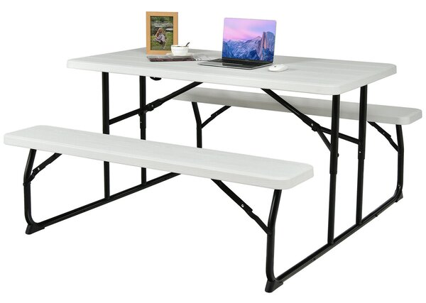 Costway Foldable Picnic Table Bench Set with Anti-slip Pads-White