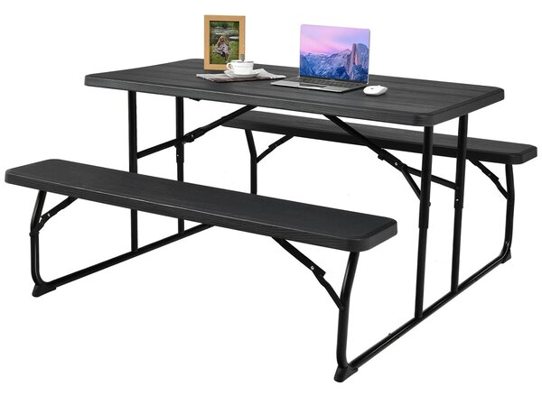 Foldable Picnic Table Bench Set with Anti-slip Pads-Black