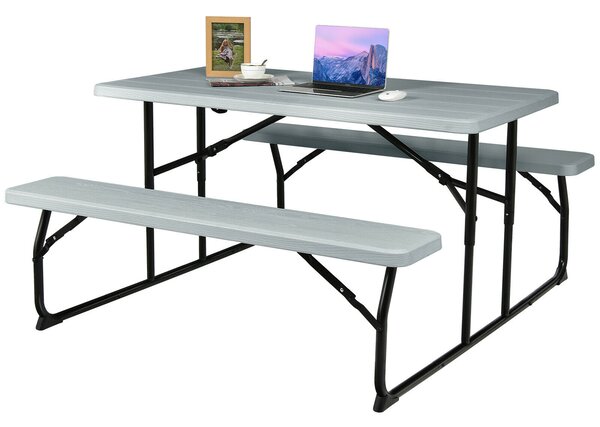 Foldable Picnic Table Bench Set with Anti-slip Pads-Grey