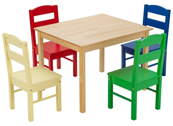 Children Wooden Table and 4 Chairs for Preschool Girls and Boys-Multicolor