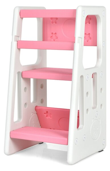 Kids Non-slip Kitchen Step Stool with Double Safety Rails-Pink