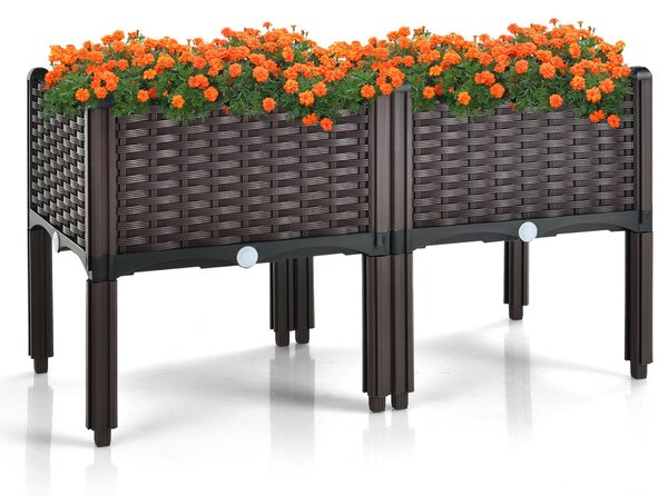 Set of 2 Raised Garden Bed with Drainage Holes and Planter Boxes