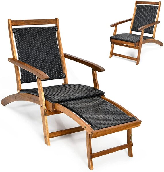 Folding Deck Reclining Chair with Retractable Footrest
