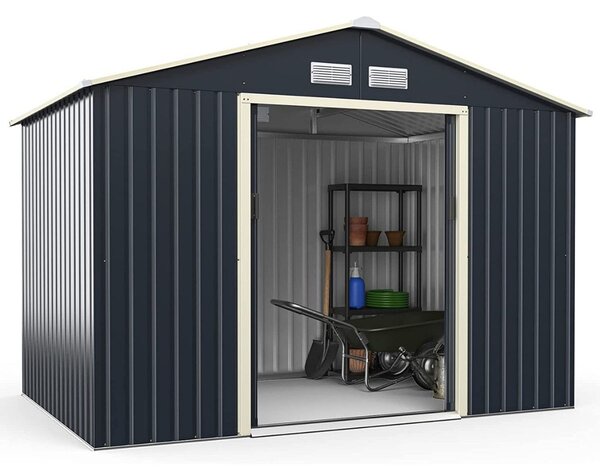 Outdoor Storage Shed with 4 Vents and Double Sliding Door-Size 2