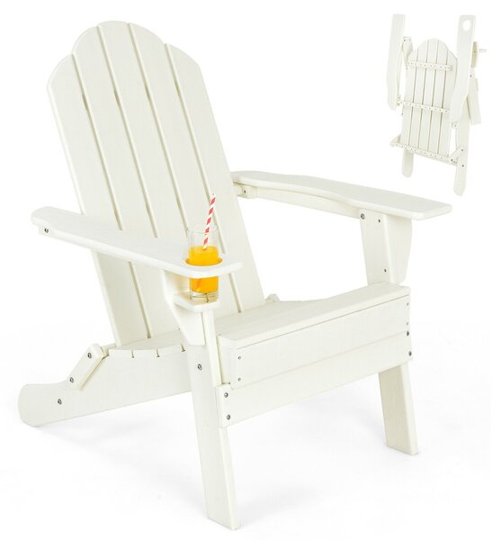Folding Garden Adirondack Chair with Built-in Cup Holder-White