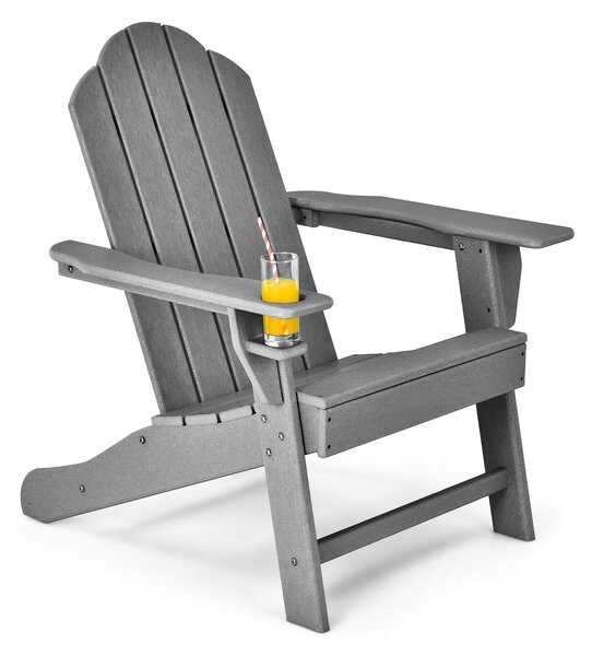 Costway Ergonomic Outdoor Patio Sun Lounger with Built-in Cup Holder-Grey