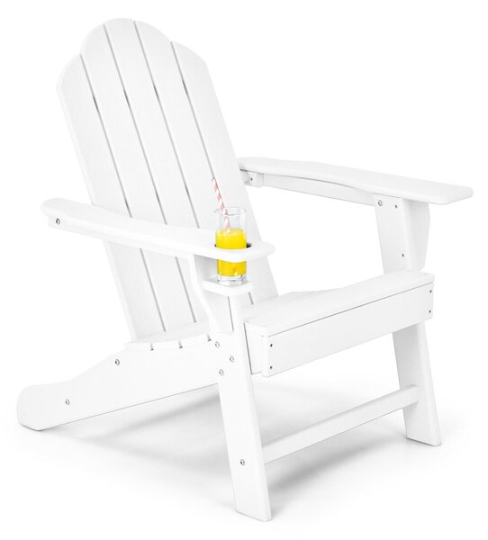 Costway Ergonomic Outdoor Patio Sun Lounger with Built-in Cup Holder-White
