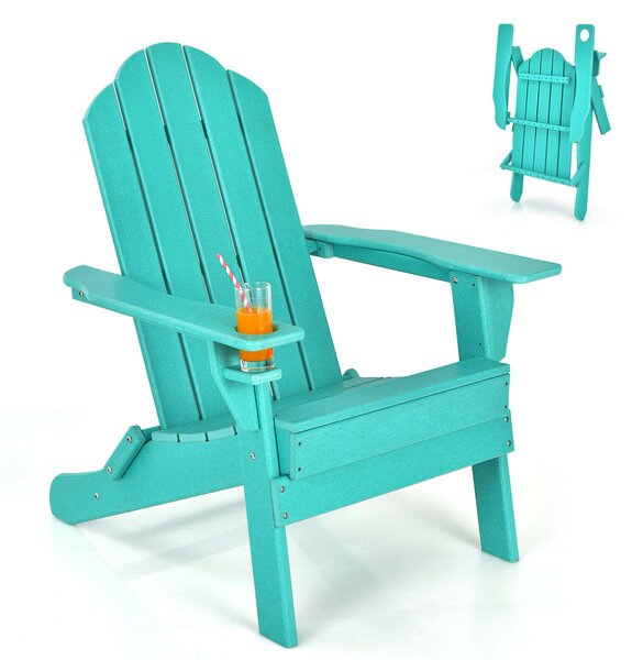 Folding Garden Adirondack Chair with Built-in Cup Holder-Turquoise